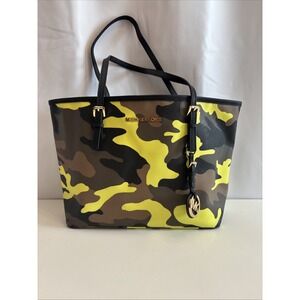 Michael Kors Jet Set Large Acid Lemon Camo Tote Gold Hardware Limited Edition